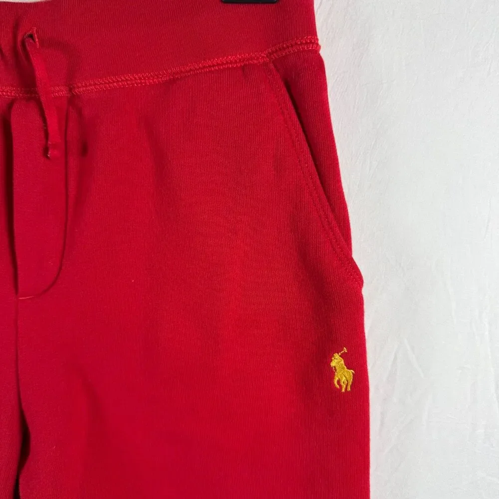 Polo Ralph Lauren Boys Red Fleece Joggers Plaid Pocket L